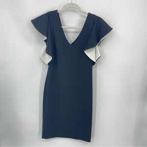 White House Black Market ruffle Drama-Sleeve Crepe Shift Dress Size 0